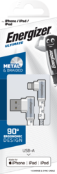 Energizer Right Angle 90 Degree MFi Certified Fast Charging Metal Braided Lightning Cable
