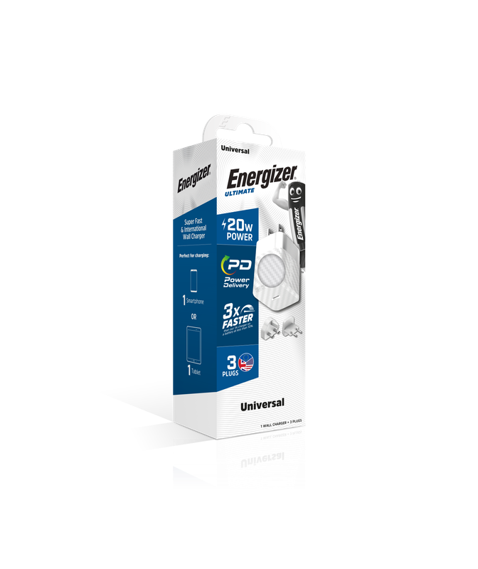 Energizer Ultimate Power Delivery 20W Wall Charger with GaN Technology. 3x Faster & Universal Compatiblity with Type-C Output White