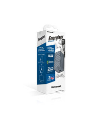 Energizer Ultimate 65W GaN USB-C Adapter for Laptops, Gaming Consoles, Tablets and Smartphones, Power Delivery, Type- C USB-A Ports, Multiplugs, US/UK/US Pins Silver