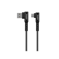 Energizer Right Angle 90 Degree Fast Charging Metal Braided Type-C Cable 2m Black