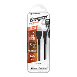 Energizer Ultimate Metal Braided USB-A to Lightning Cable with Lifetime Warranty, 1.2m, Black