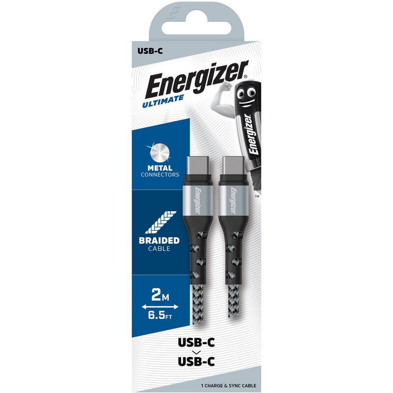 Energizer Ultimate Metal Braided Type C to Type C Cable, 2m Silver