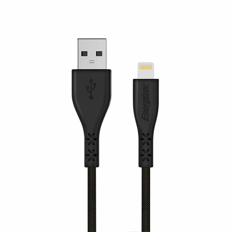 Energizer Ultimate Metal Braided USB-A to Lightning Cable with Lifetime Warranty, 1.2m, Black