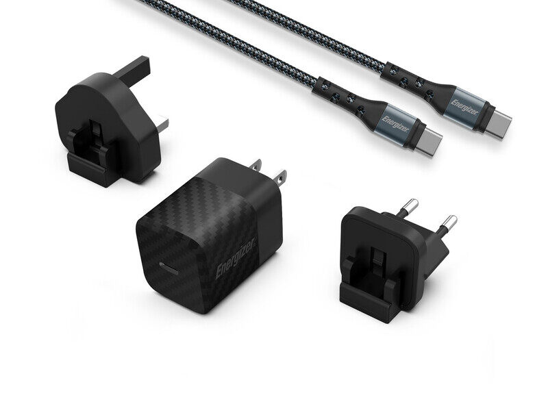 

Energizer Ultimate Power Delivery 20W Wall Charger and Fast Charging Braided Type-C to Type-C Cable, GaN Technology, 3x Faster, 3 Plugs- EU/ UK/ US Pl