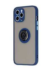 Gennext Apple iPhone 13 pro Shockproof Matte Hard Mobile Phone Back Case Cover with Metal Ring Holder Grip, Blue