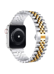 Gennext Stainless Steel Heavy Band with Butterfly Folding Clasp Link Bracelet for Apple Watch Ultra/Watch Ultra 2 49mm, Silver/Gold