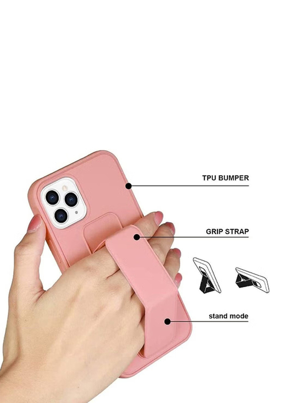 Apple iPhone 14 Pro Max Magnetic Foldable Back Stand with Finger Strap & Hand Grip Case Cover, Pink