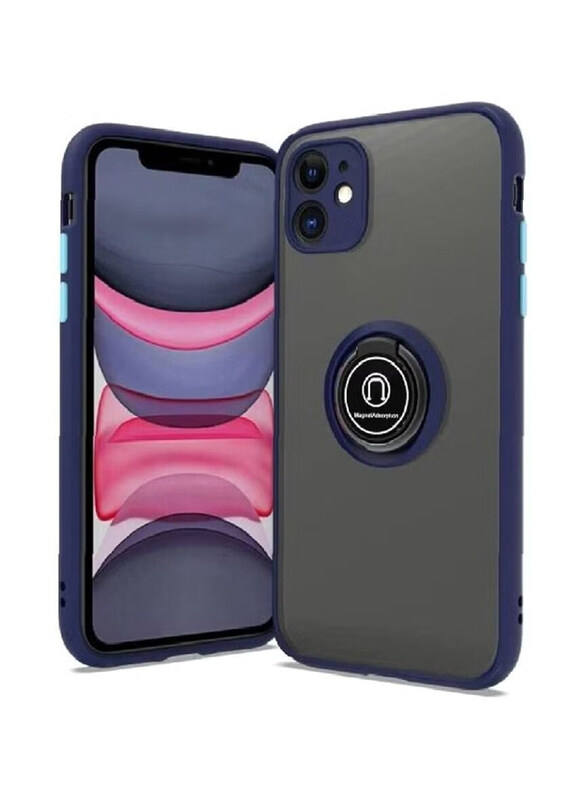 

Gennext Apple iPhone 12 Metal Ring Holder Grip Kickstand Car Magnetic Mount Shockproof Matte Hard Back Bumper Mobile Phone Case Cover, Blue
