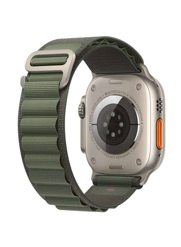 Metal Connector Rugged Woven Nylon Men G-Hook Alpine Loop Strap Compatible with Apple iWatch Series Ultra SE 49/45/44mm, Olive