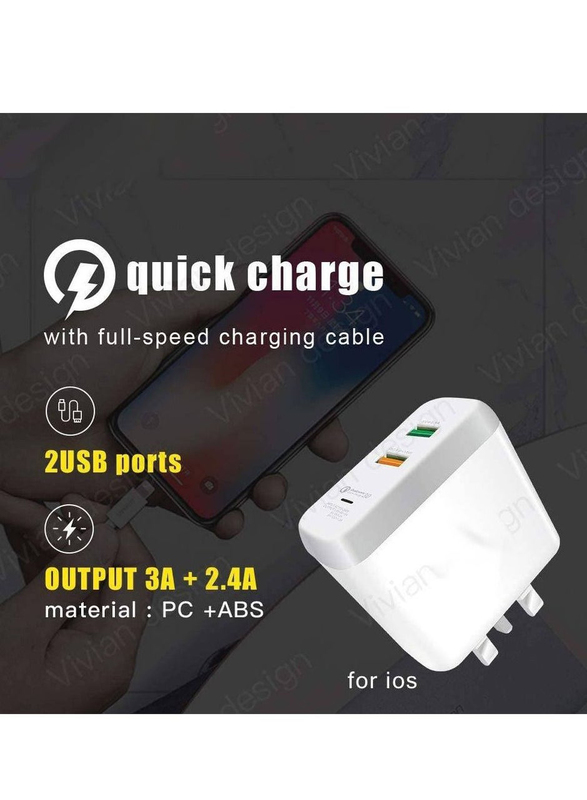 Gennext Dual USB Travel Wall Charger with 2.4A + 3.1A Output Qualcomm Quick Charge and 3.0 USB, White