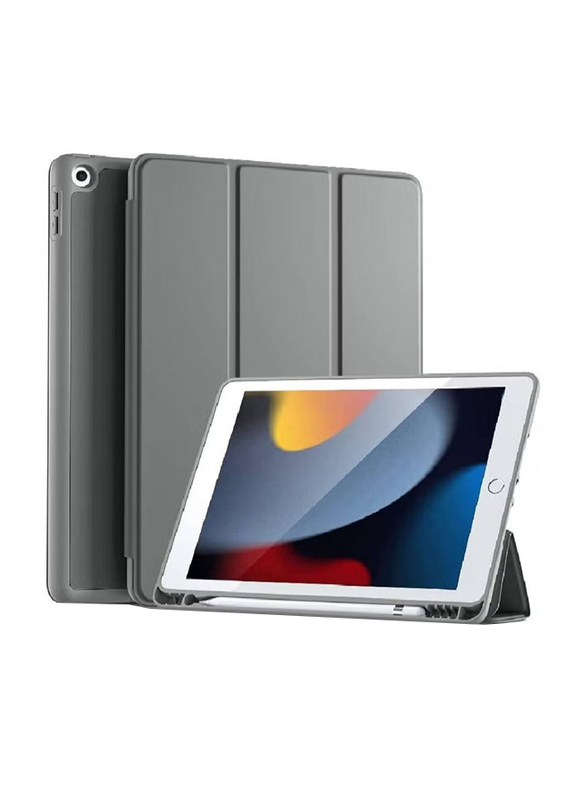 Gennext Apple iPad 2021 Premium PU Leather & Soft TPU Flip Case Cove with Pencil Holder, Space Grey