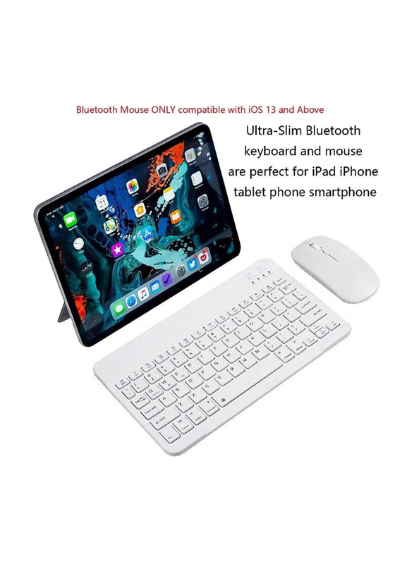 Gennext Ultra-Slim Bluetooth Keyboard and Mouse Combo Rechargeable Portable Wireless Keyboard Mouse Set for Apple iPad iPhone iOS 13 and Above Samsung Tablet Phone Smartphone Android Windows, White