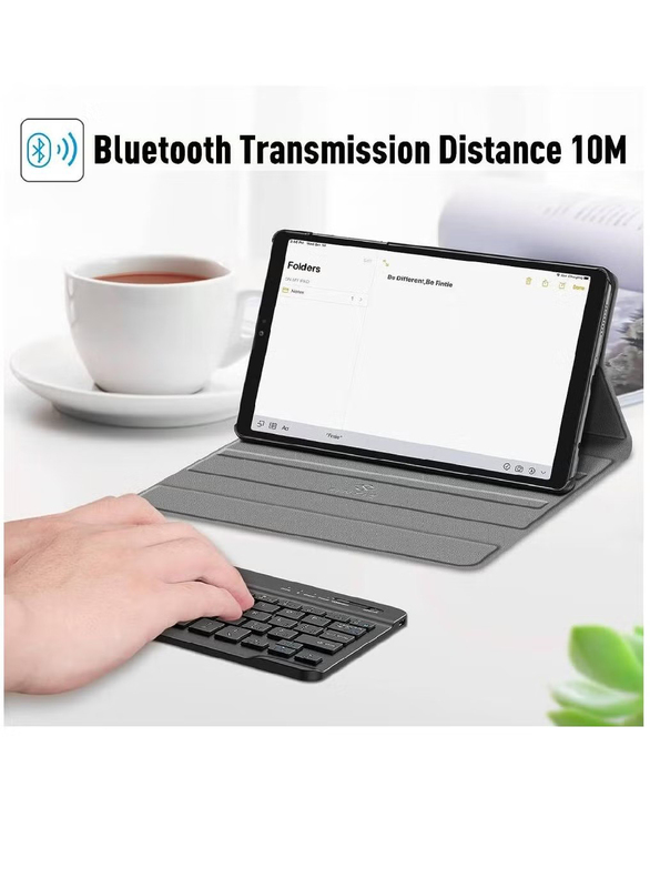 Detachable Wireless Bluetooth Keyboard, Slim Lightweight Stand Case Cover with Magnetically Keyboard Case for Samsung Galaxy Tab A7 Lite 8.7 Inch 2021 Model (SM-T220/T225/T227), Black