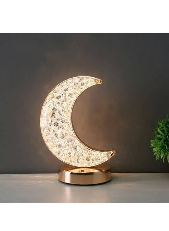 Gennext USB Rechargeable Moon Shape Dimming Crystal Night Light Table Lamp, White