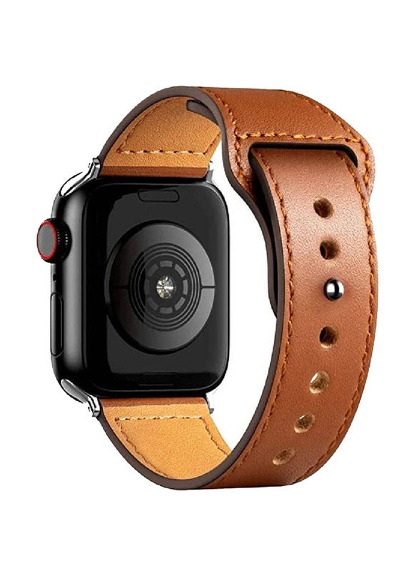 Replacement Genuine Leather Band for Apple Series 8/7/6/5/4/3/2/1/SE 45/44/42mm, Brown