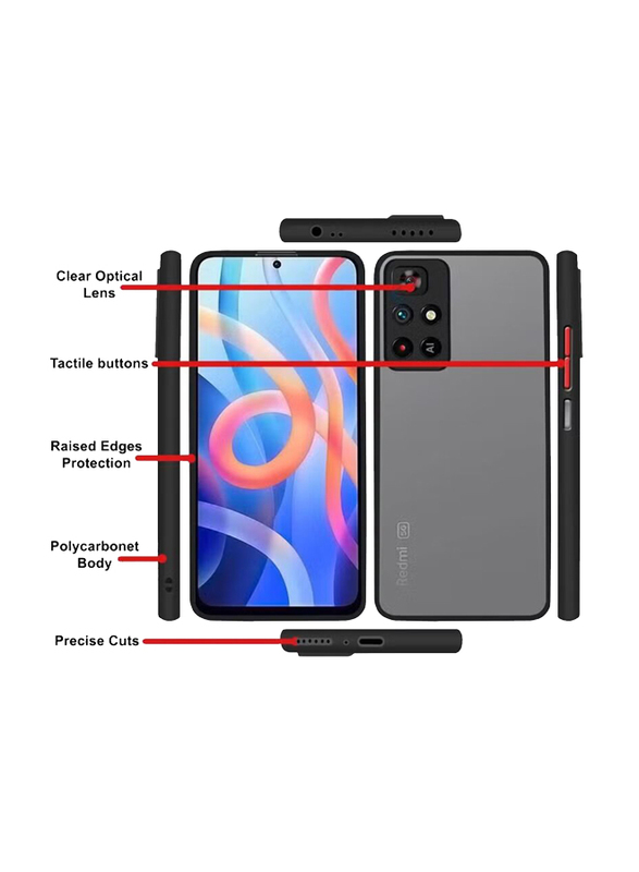 Gennext Xiaomi Redmi Note 11T 5G Silicone Bumper Shockproof Matte Translucent Back Mobile Phone Case Cover, Black/Grey