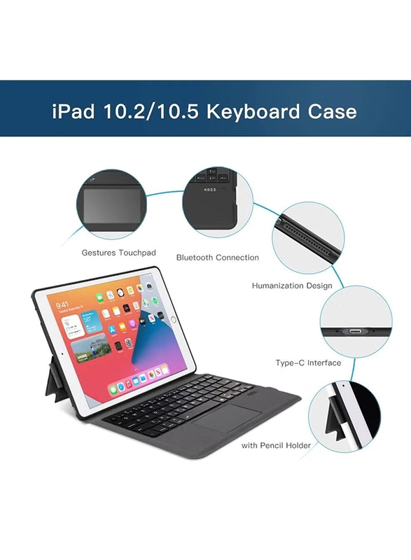 Gennext Wireless English Keyboard Folio Case Cover with Trackpad for Apple iPad Pro/8th/7th 2020/2019 10.5 inch, Black