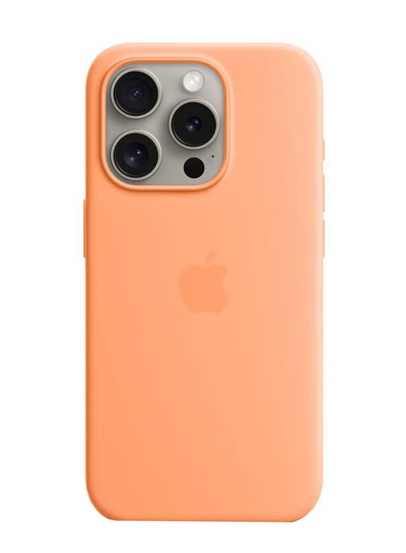 Gennext Apple iPhone 15 Pro Slim Liquid Silicone Shockproof Protective Anti-Scratch Microfiber Phone Phone Back Case Cover, Orange