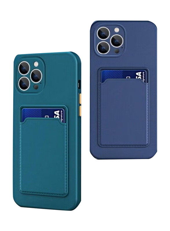 Apple iPhone 13 Pro Protective ShockProof Card Slot Luxury Rubber Mobile Phone Case Cover, Dark Blue