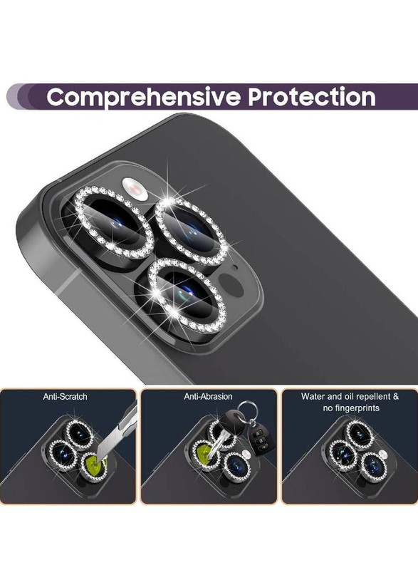 Gennext Apple iPhone 14 Pro Max/14 Pro Diamonds Bling Camera Cover Tempered Glass Camera Lens Protector, Diamond/Black