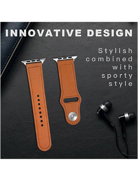 Replacement Genuine Leather Band for Apple Series 8/7/6/5/4/3/2/1/SE 41/40/38mm, Brown