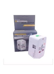 Universal Travel Adapter with Dual-USB Charging Ports, White