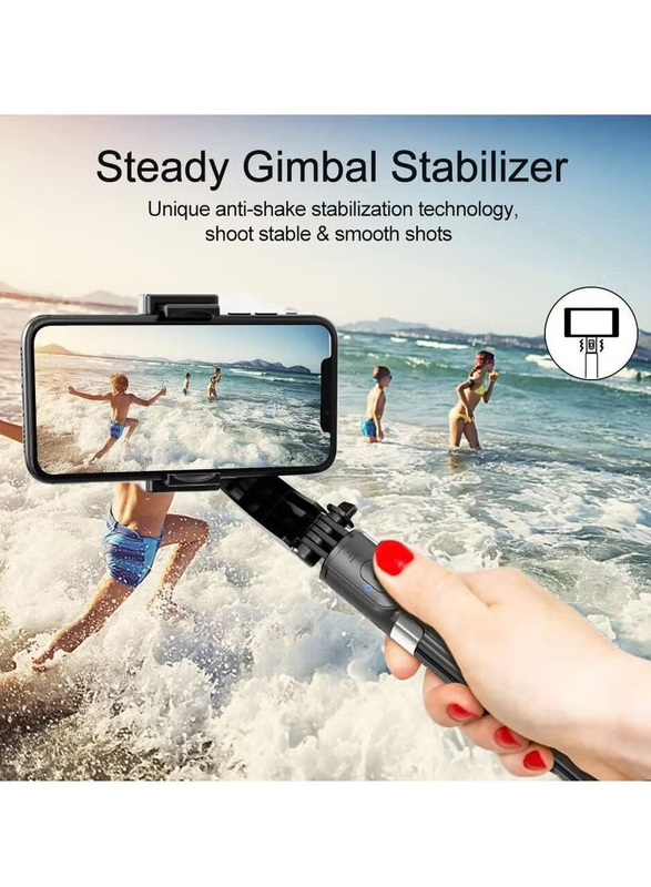 360 Degree Rotation Selfie Stick Gimbal Stabilizer Tripod with Wireless Remote & Portable Phone Holder for Smartphones/Tiktok/Vlog/ Youtuber Live Video Record, Black