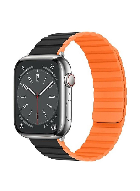 Gennext Stylish Comfortable Silicone Magnetic Replacement Band for Apple Watch Ultra/Watch Ultra 2 49mm, Black/Orange