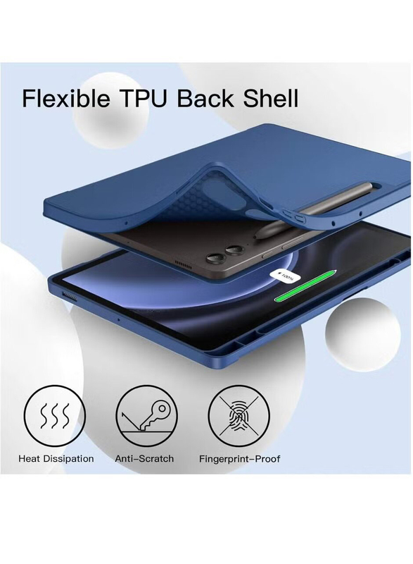 Gennext Samsung Galaxy Tab S9 FE+ 12.4 Inch Soft TPU Tri-Fold Stand Protective Tablet Case Cover with S Pen Holder, Blue