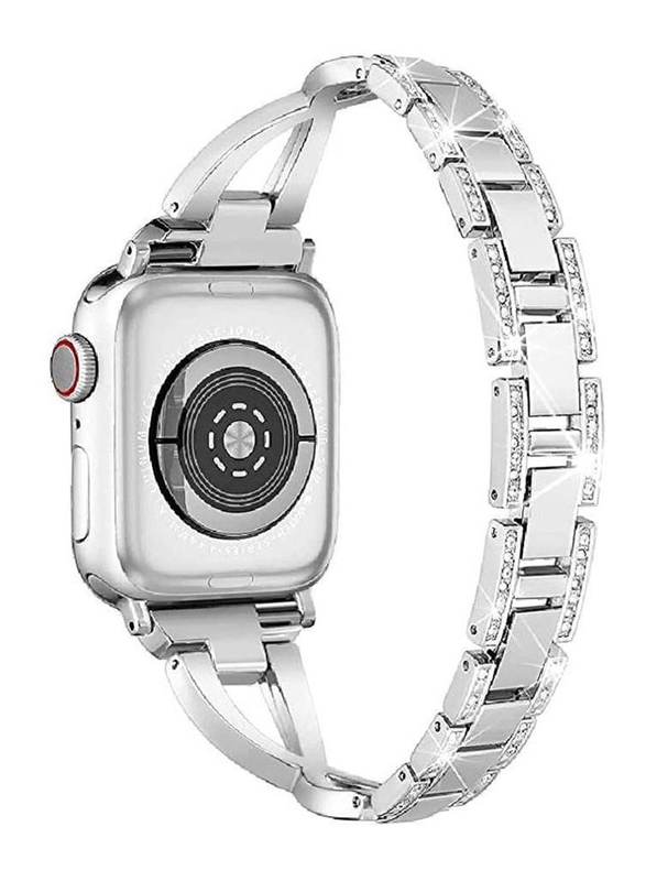 Gennext Luxury Bling Diamond Metal Stainless Steel Jewelry Band for Apple Watch Series 7/6/5/4/3/2/1/SE 45mm/44mm/42mm/Ultra Watch 49mm, Silver