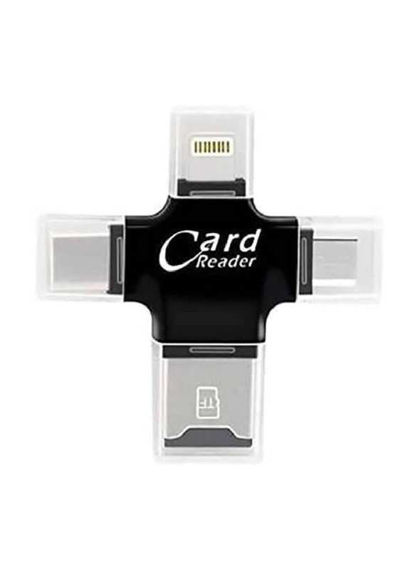 Gennext 4-in-1 Micro SD Card Reader with Type-C USB Connector OTG Hub Adapter, PH6635, Black/Silver