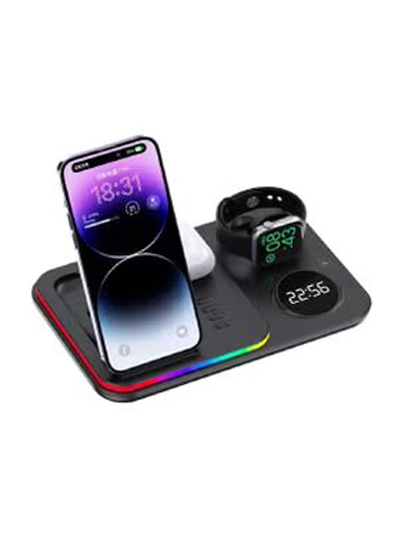 Gennext Foldable 5 in 1 Wireless Fast Charger Station Fast Multi Charging Stand, Black