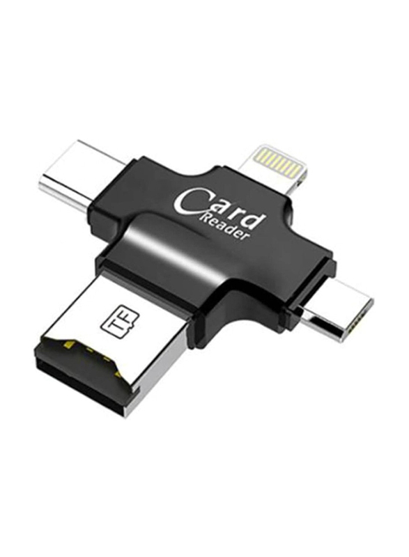 Gennext 4-in-1 Card Reader Type C Micro USB Adapter, Black/Silver