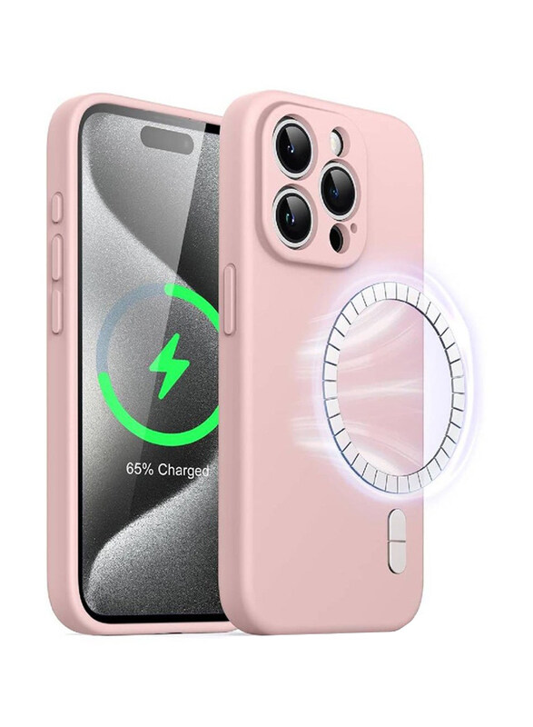 

Generic Apple iPhone 15 Pro 6.1" Silicone Protective Slim Shock-Absorption Camera Protection Mobile Case Cover with MagSafe Wireless Charging, Pink