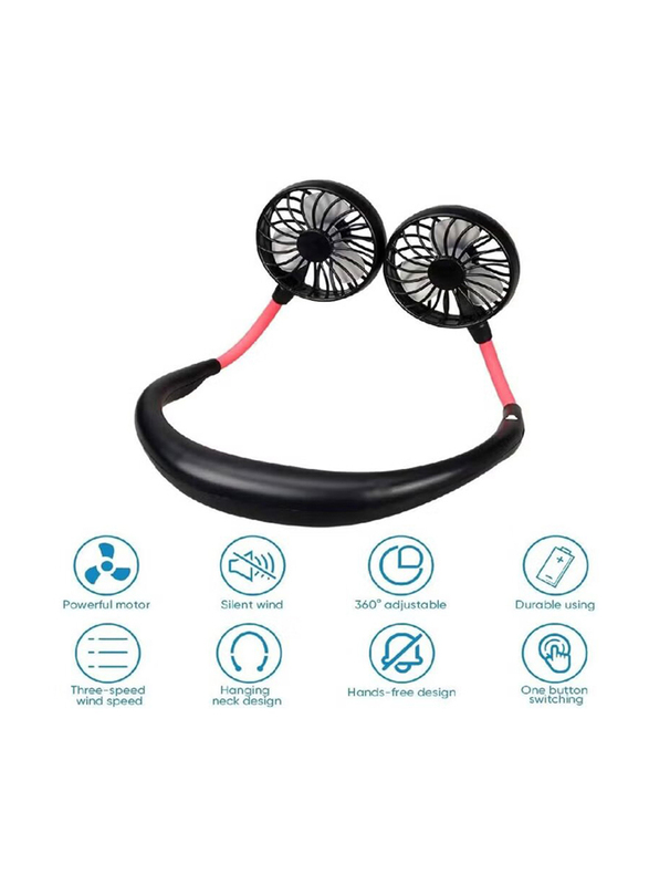 Gennext USB Rechargeable Wearable Cooling Personal Head Neck Hands Free Mini Hanging Fan for Office, Sport & Outdoor, Black