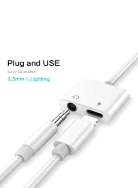 Gennext 2-Piece 2 In 1 Headphones Jack Adapter, Lightning Male to Multiple Types for Apple Phones, White