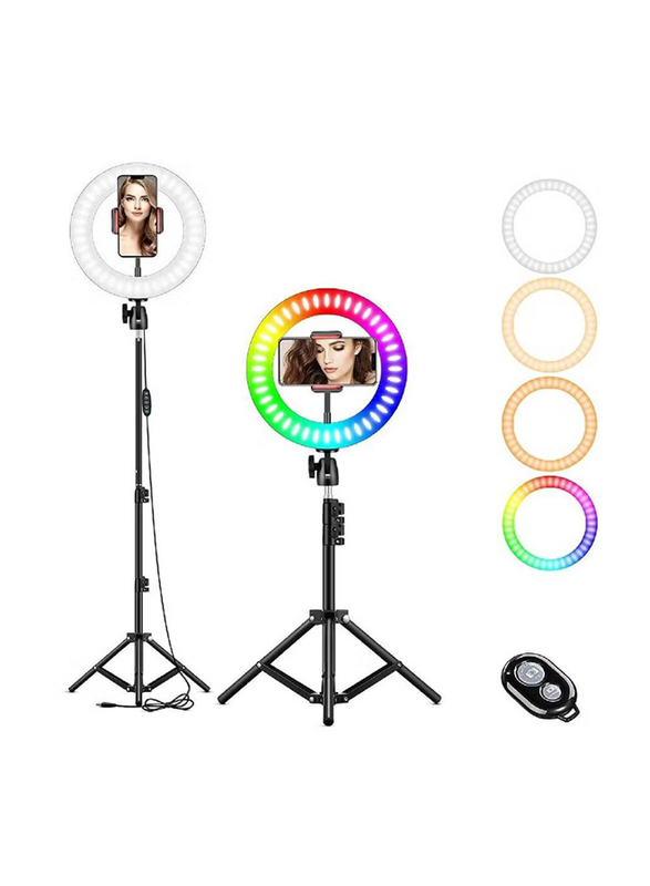 Gennext 10 Inch RGB LED Selfie Ring Light with Tripod Stand & Cell Phone Holder for Live Stream/Make Up/YouTube/TikTok/Photography/Video Recording, Multicolour