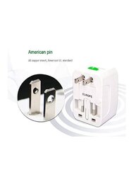 Universal Travel Adapter with Dual-USB Charging Ports, White