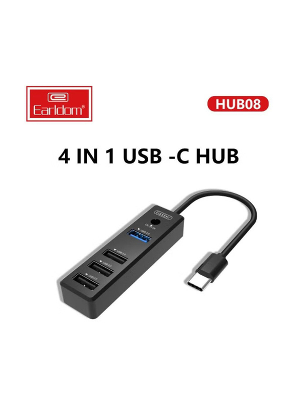 Earldom 4 in 1 USB C HUB Plug and Play Earldom, ET-HUB08, Black