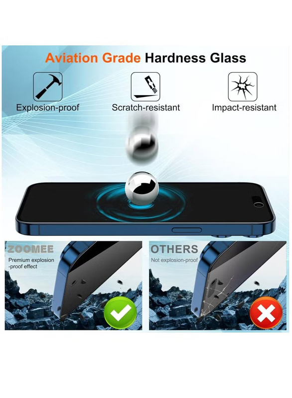 Apple iPhone 15 Pro Max Anti Spy Privacy Bubble Free Easy Installation 9H Tempered Glass Screen Protector, Transparent