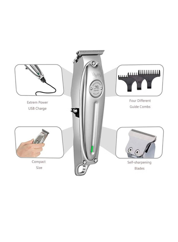 Professional Rechargeable & Cordless Hair Clipper, Silver