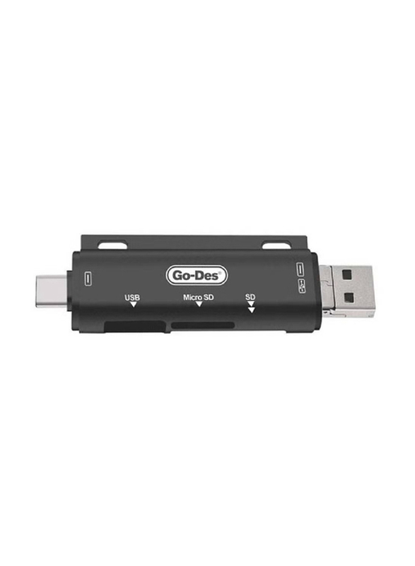 Go-Des 3 in 1 OTG Memory Card and Flash Reader, GD-DK108, Black