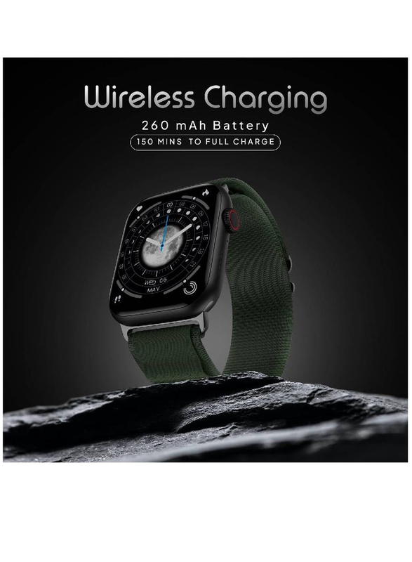 Always On 2.05-inch Large Display Wireless Charging Rotating Crown with Bluetooth Calling Smartwatch, Green