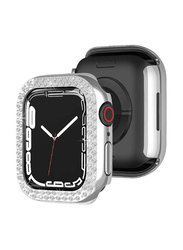 Gennext Double-Row Diamond PC Watch Case for Apple Watch Series 7 45mm, Silver