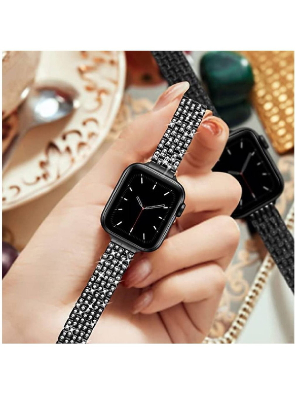 Gennext Slim Jewellery Bling Band Diamond Rhinestone Bracelet for Apple Watch Series SE 7/6/5/4/3/2/1 41mm/40mm/38mm, Black