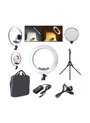 18 Inch Ring Light with Tripod Stand for Phone/Camera/iPad/Selfie/Live Stream YouTube/TikTok/Video Shooting, White/Black