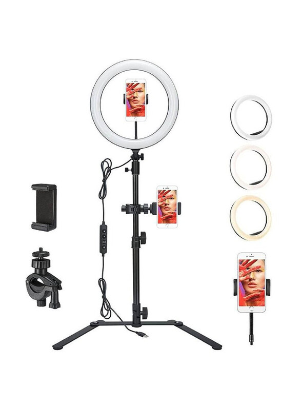 

Generic 12-inch Streaming & Selfie Kit with Adjustable Brightness Light, Tripod, Phone & Webcam Mount, Black