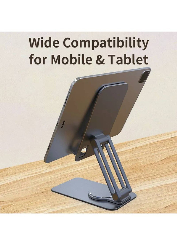 Jmary MK60 Rotating Stable and Antiskid Wide Foldable Desktop Holder For Mobile and Tablet, Grey