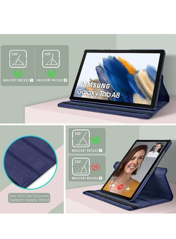 Samsung Galaxy Tab A8 Folio Leather Smart Tablet Case Cover with Auto Sleep/Wake, 360 Degree Rotating Stand, Blue
