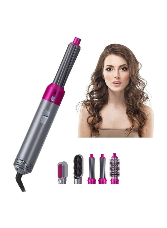 Gennext 5-in-1 Curling Wand Fast Heating Hot Air Comb Dual-Purpose Curling Straightener Iron Automatic Curling Iron for Multiple Hair Types & Style, Grey/Pink